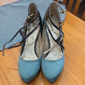 Nine West Teal and Black Strappy Heels